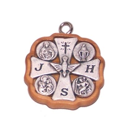  4 Icons Olive wood with Embedded pewter Cross (2.5cm - 1 inch) - 5mm thick、mySite、elrpsem3k