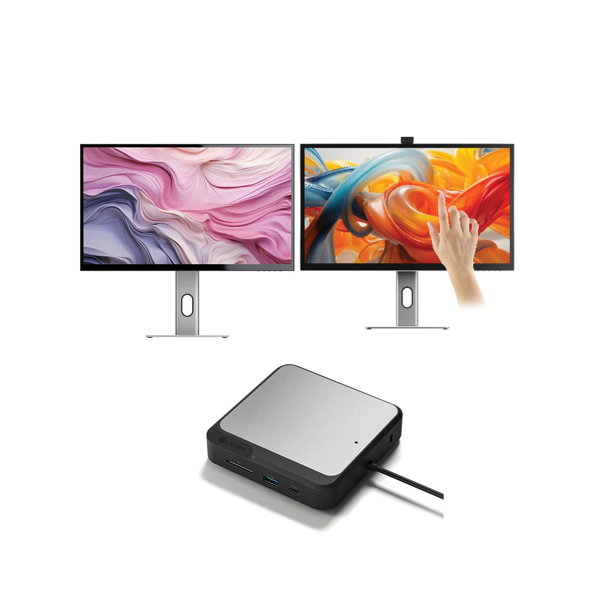 CLARITY 27 UHD 4K Monitor + Clarity Pro Touch 27 UHD 4K Monitor with 65W PD, Webcam and Touchscreen + Dual 4K Universal Docking Station _ DisplayPort Edition、mySite、fannypackpong