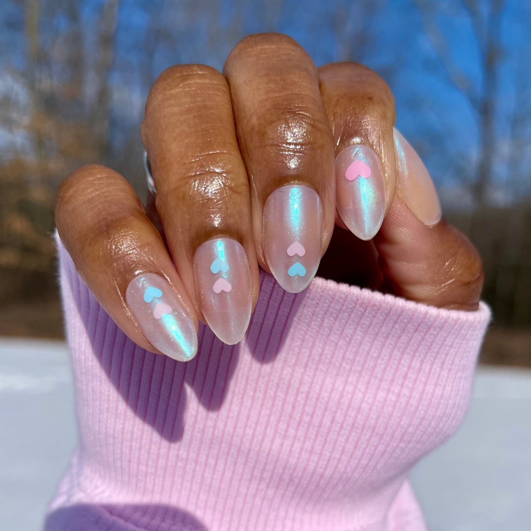 Milky Chrome Hearts - Press-On | Medium | Almond、mySite、solidvoid