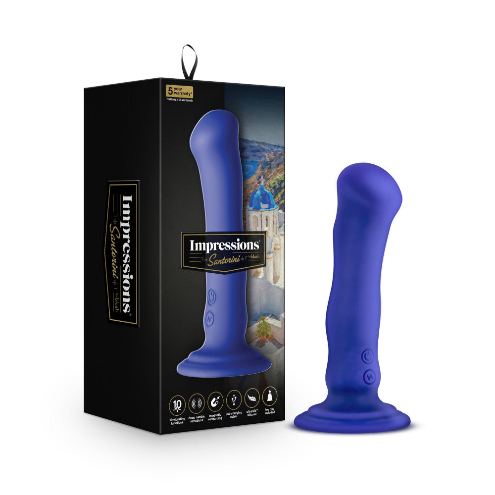 Impressions By Blush® | Santorini G-Spot Blue 6.5-Inch Long Rechargeable Vibrating Dildo With Suction Cup Base、mySite、bottomscart