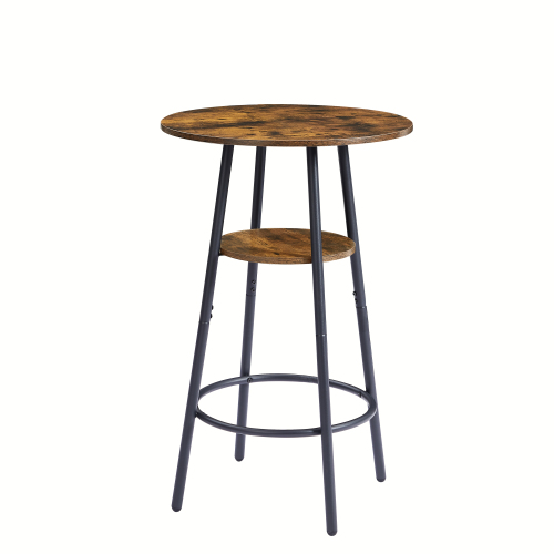 Round bar stool set with shelves, stool with backrest Rustic Brown, 23.6'' Dia x 35.4'' H、、casual