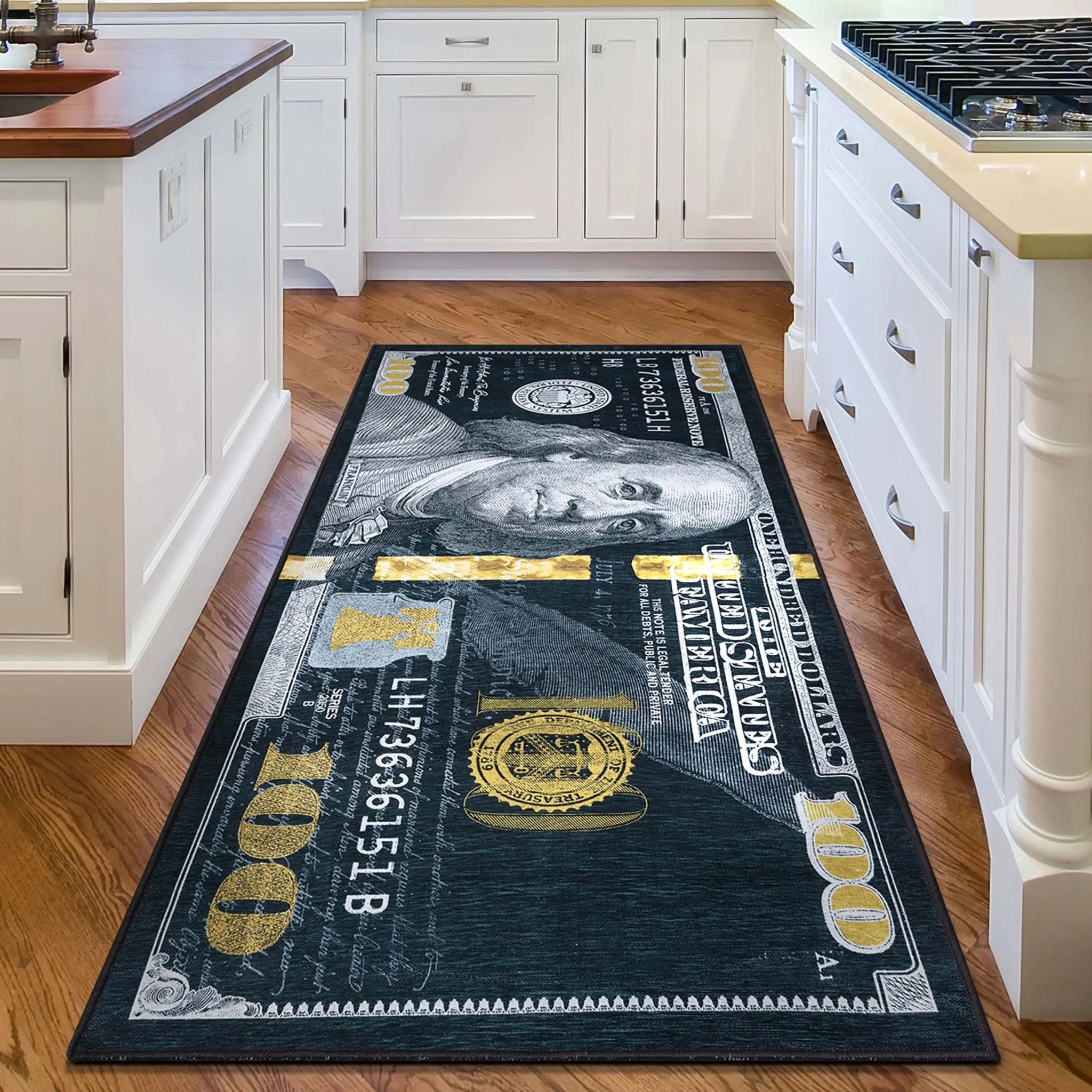 New Hundred Dollar Bill Black Black Novelty Runner Flat-Weave Rug、mySite、gigharbornorthrealestate