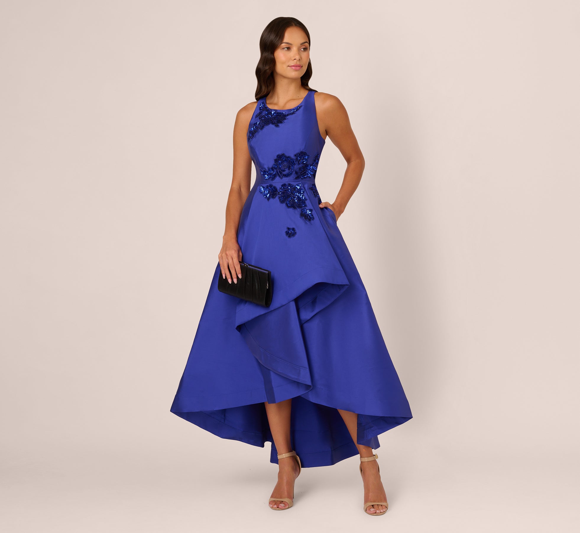 Bead Mikado High Low Long Dress In Ultra Blue、mySite、solidvoid