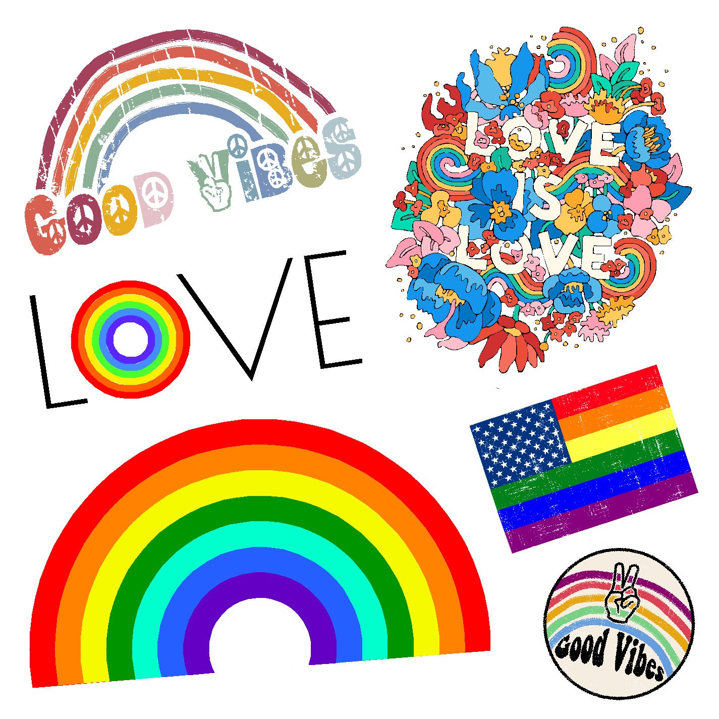  Rainbow Love Vinyl Sticker Decal Set、mySite、ghnorth