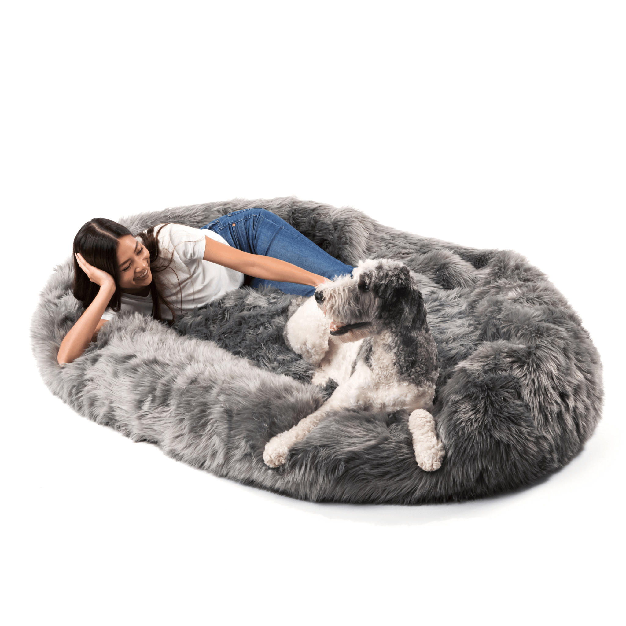 PupCloud™ Human-Size Faux Fur Memory Foam Dog Bed - Charcoal Grey、mySite、solidvoid