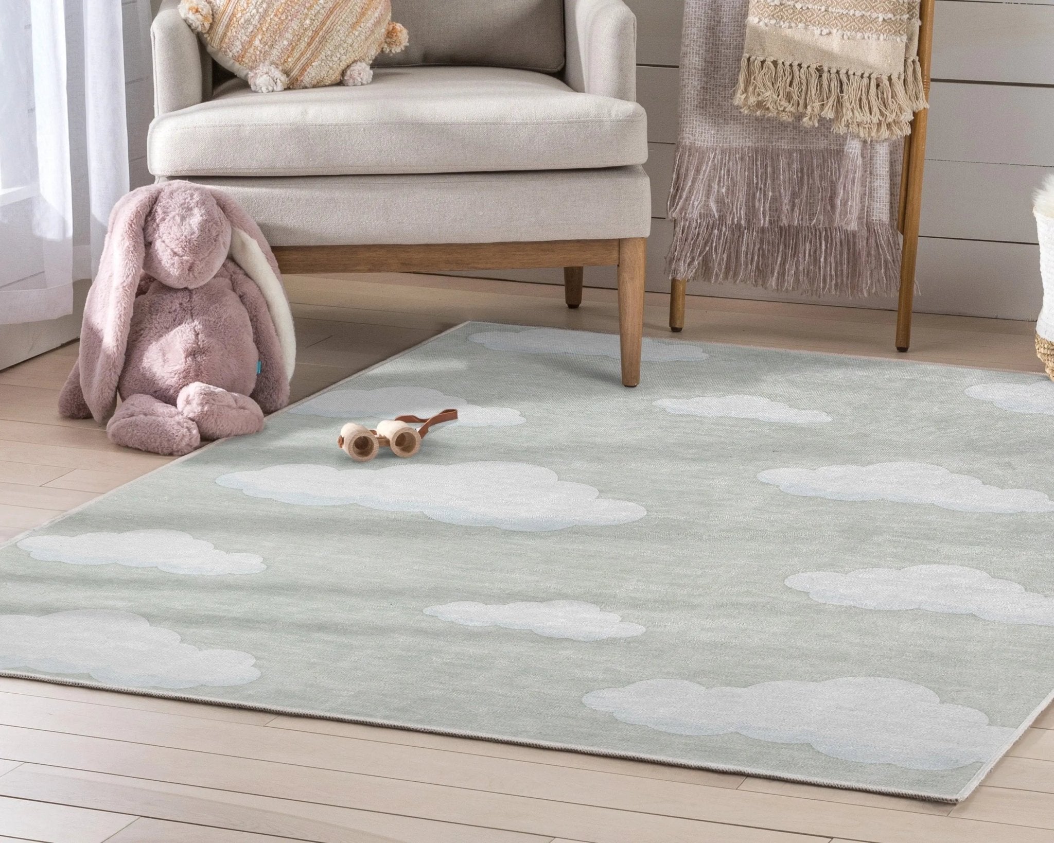 Cloud 9 Modern Sage Green Kids Flat-Weave Rug、mySite、gigharbornorthrealestate