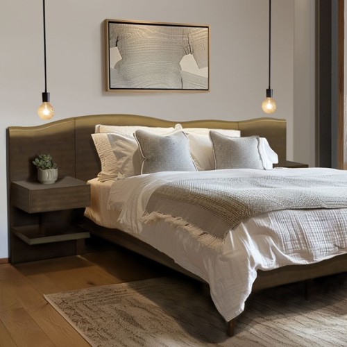 Platform Bed frame with Live-Edge Headboard and Built-in Nightstands/Drawers、、eastwooduniform