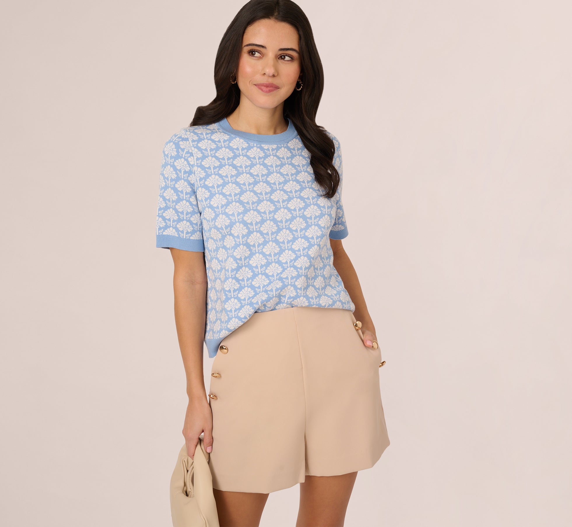 Short Sleeve Jacquard Pattern Sweater In Angelfalls、mySite、solidvoid