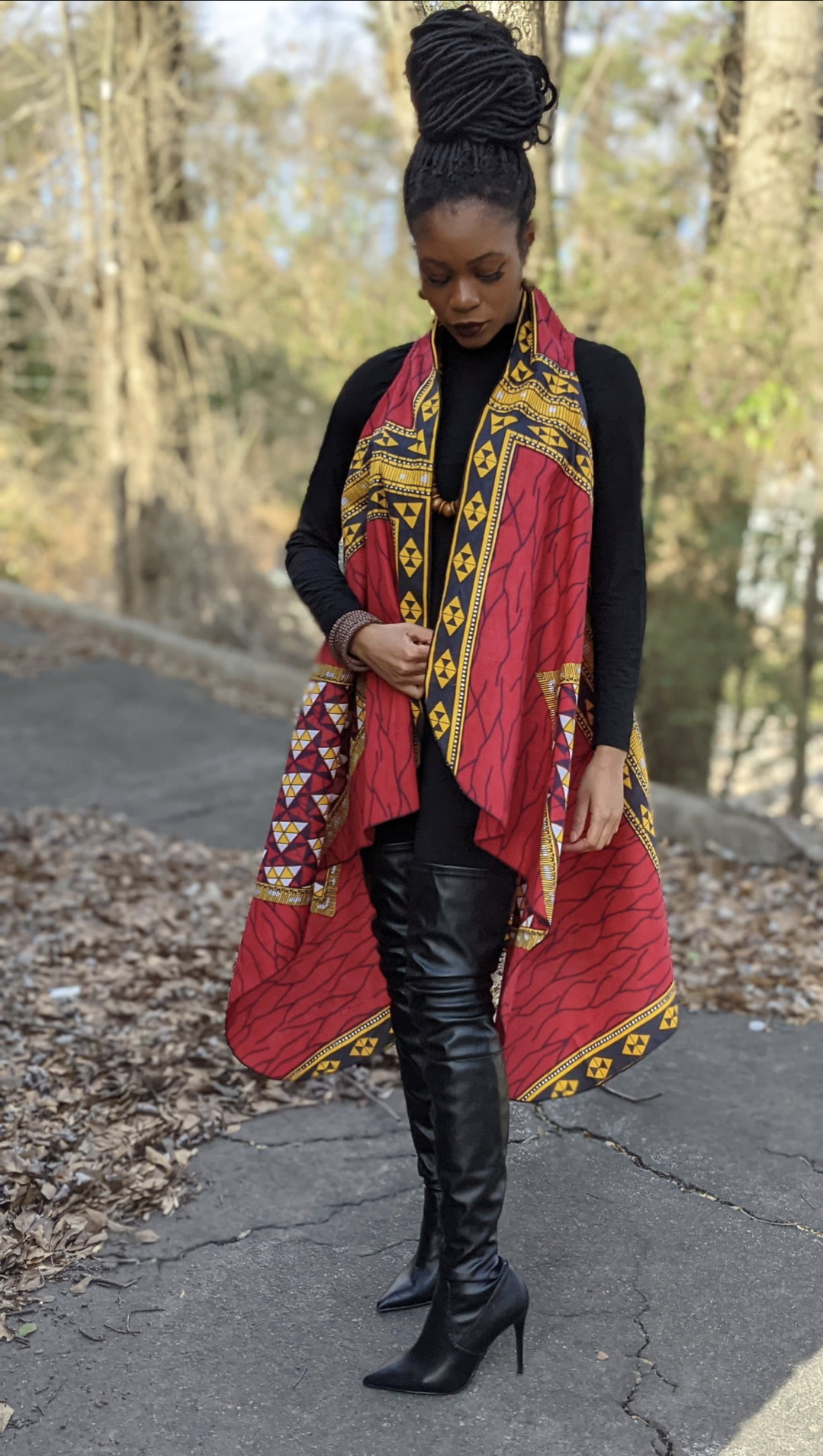 Mobolade Red Diamond African Print Shawl Vest-DPSH2687、mySite、solidvoid