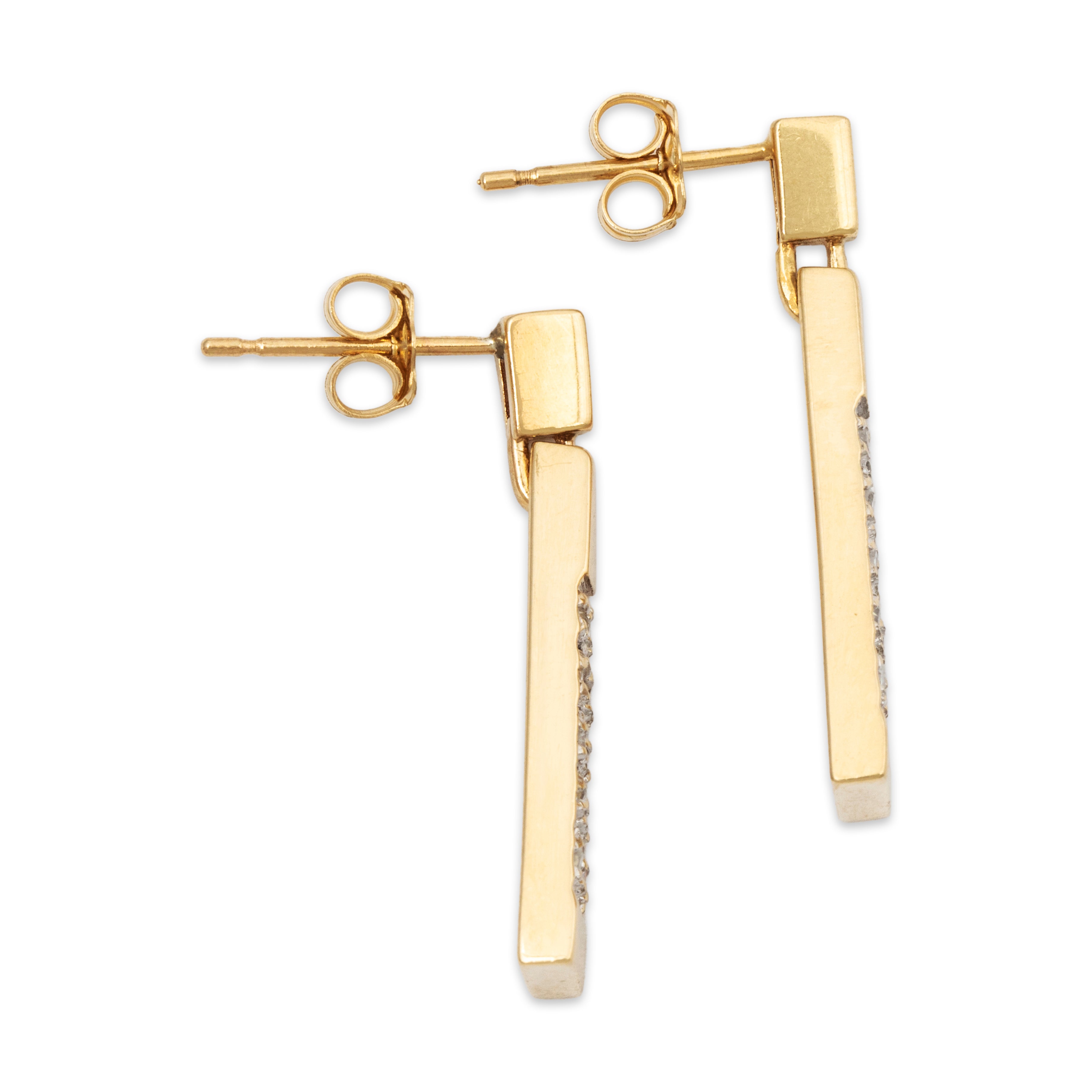 Vintage 14k Yellow Gold .22cttw Diamond Modernist Tapered Earrings、mySite、hinf8tx79