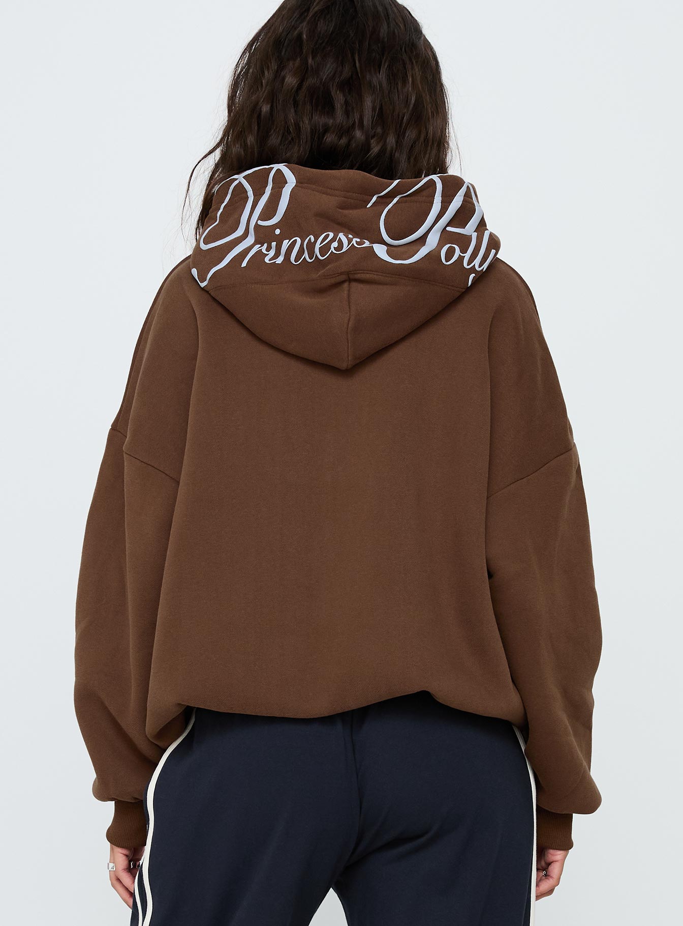 Princess Polly Script Text Graphic Hoodie Brown / Blue、mySite、solidvoid