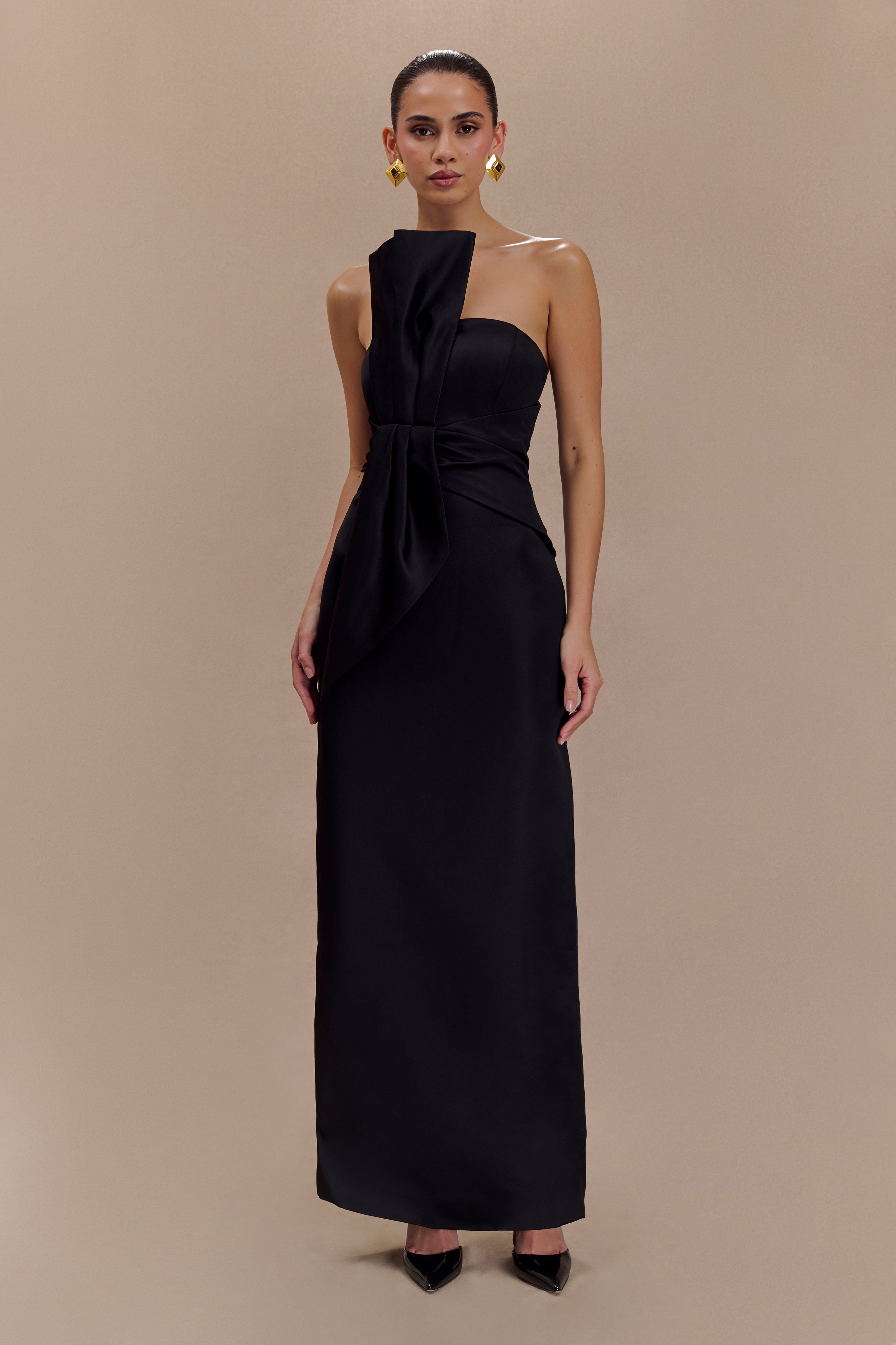Cyrill Strapless Satin Structured Maxi Dress - Black、mySite、solidvoid