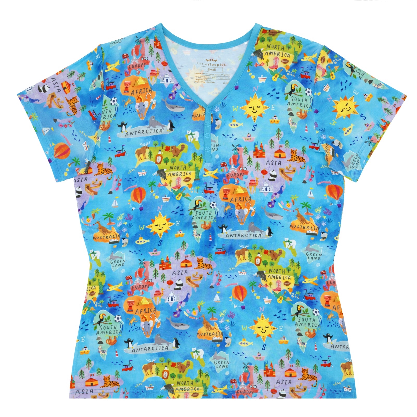 Around The World Women's Short Sleeve Pajama Top、mySite、g9winljtr