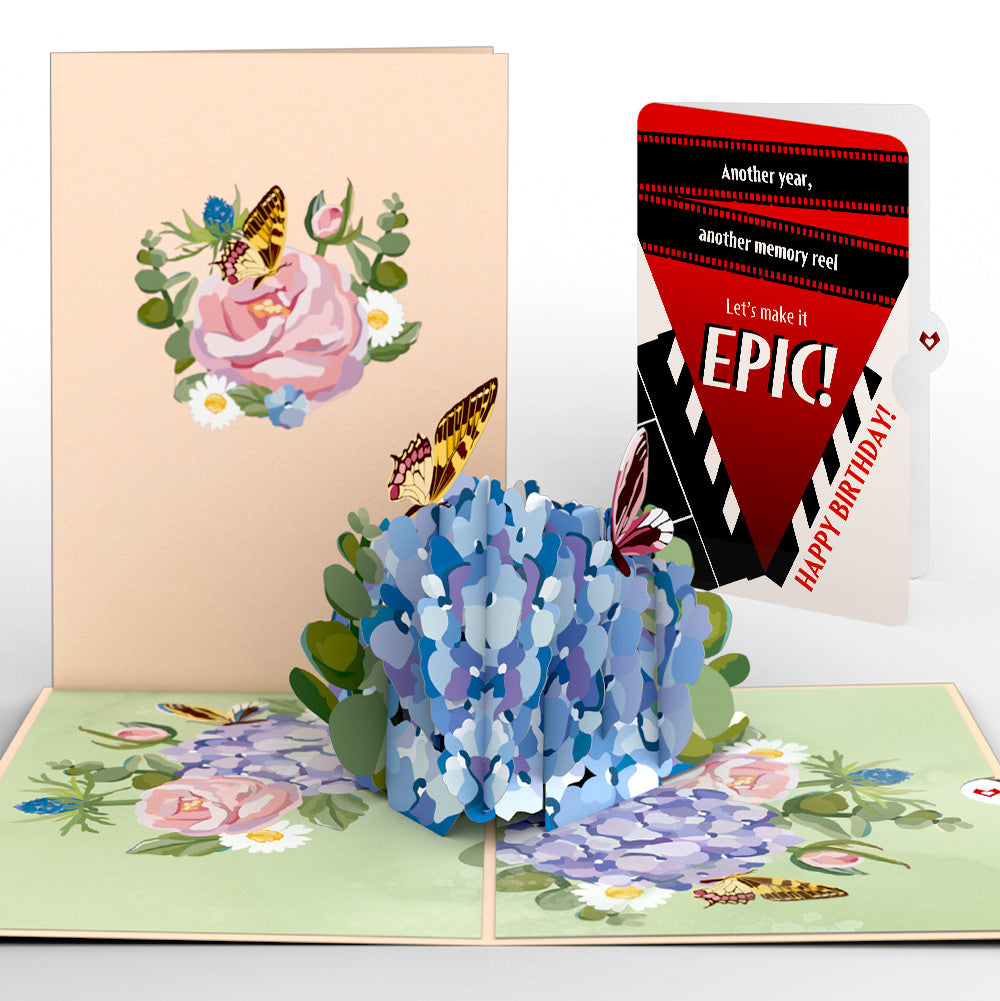 Hydrangea Butterflies Birthday Pop-Up Card and Epic Reel Sentiment Set、mySite、solidvoid