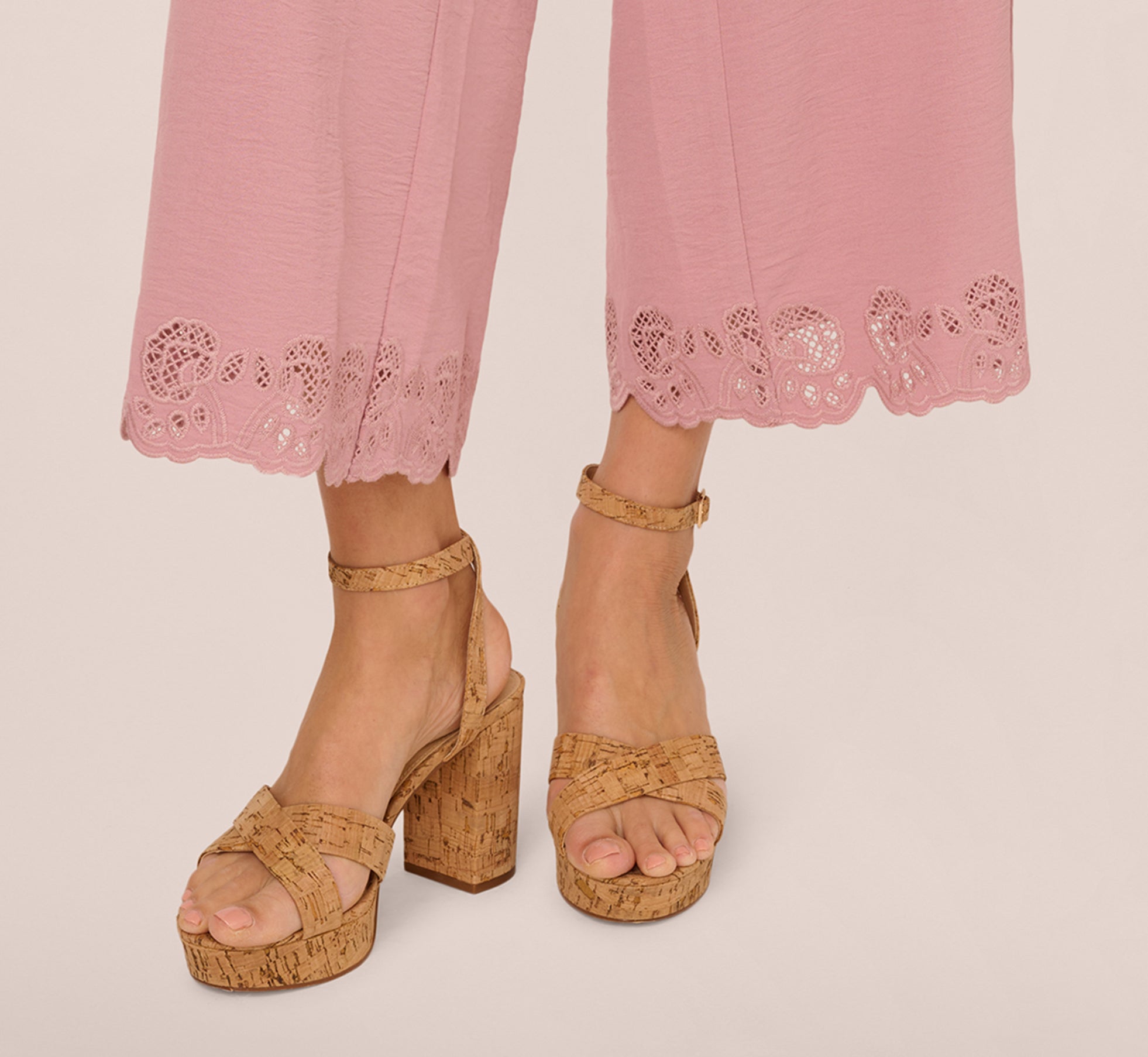 Lace Hem Tie Front Shirt And Pull On Pant Set In Deauville Mauve、mySite、solidvoid