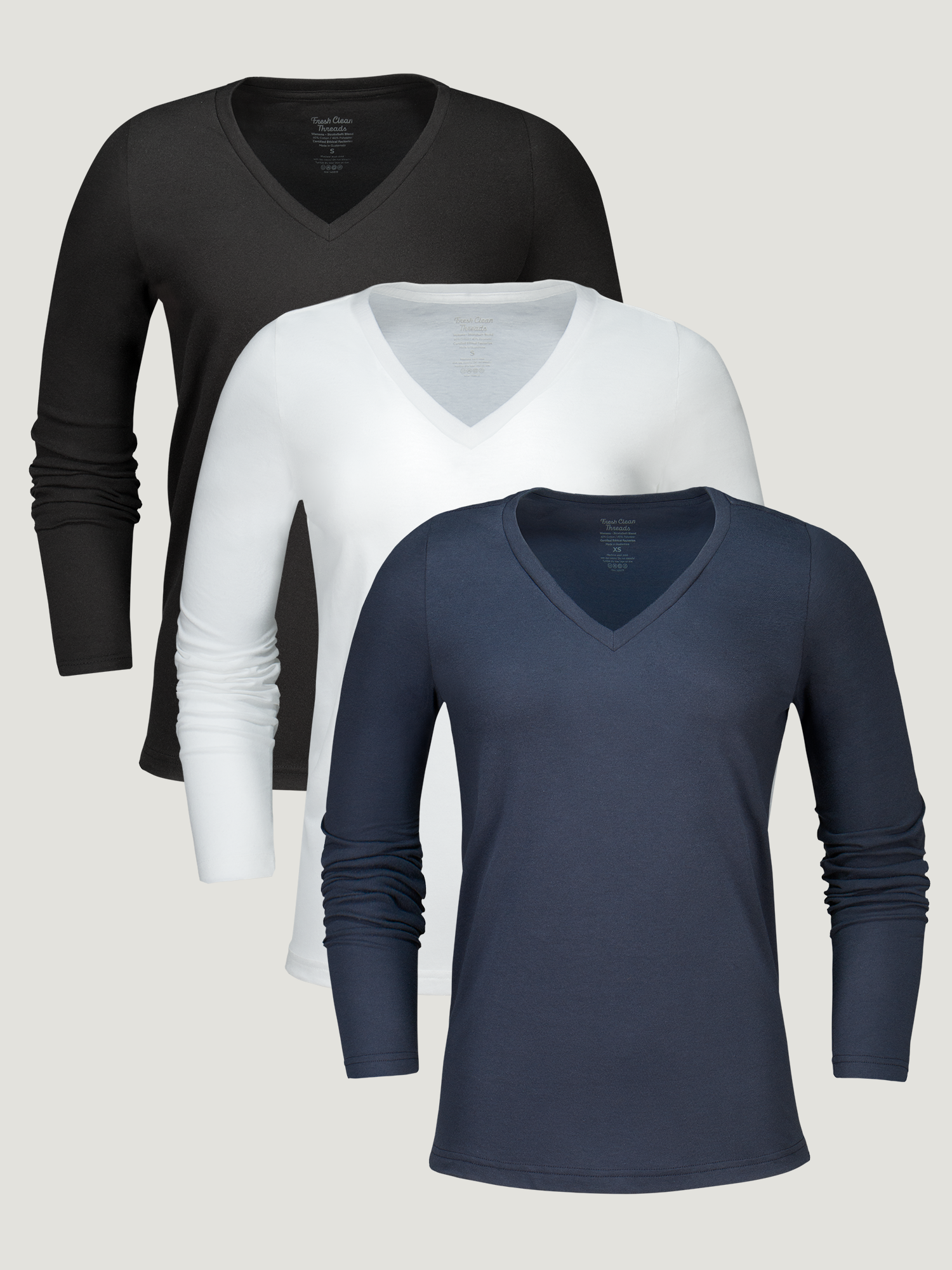  Women's Long Sleeve V-Neck Basic 3-Pack、mySite、ghnorth
