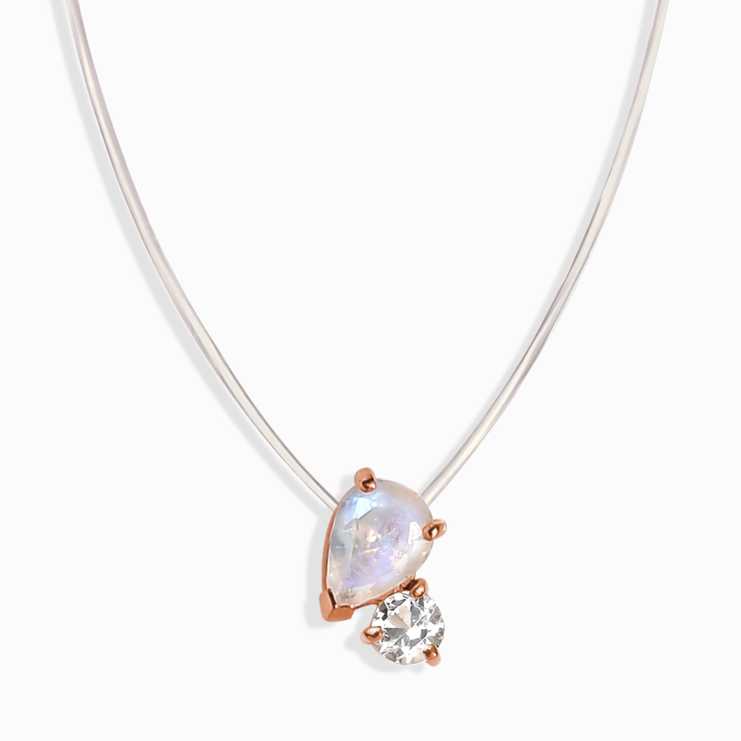 Floating Necklace - Toi Et Moi Moonstone & White Topaz、mySite、hinf8tx79