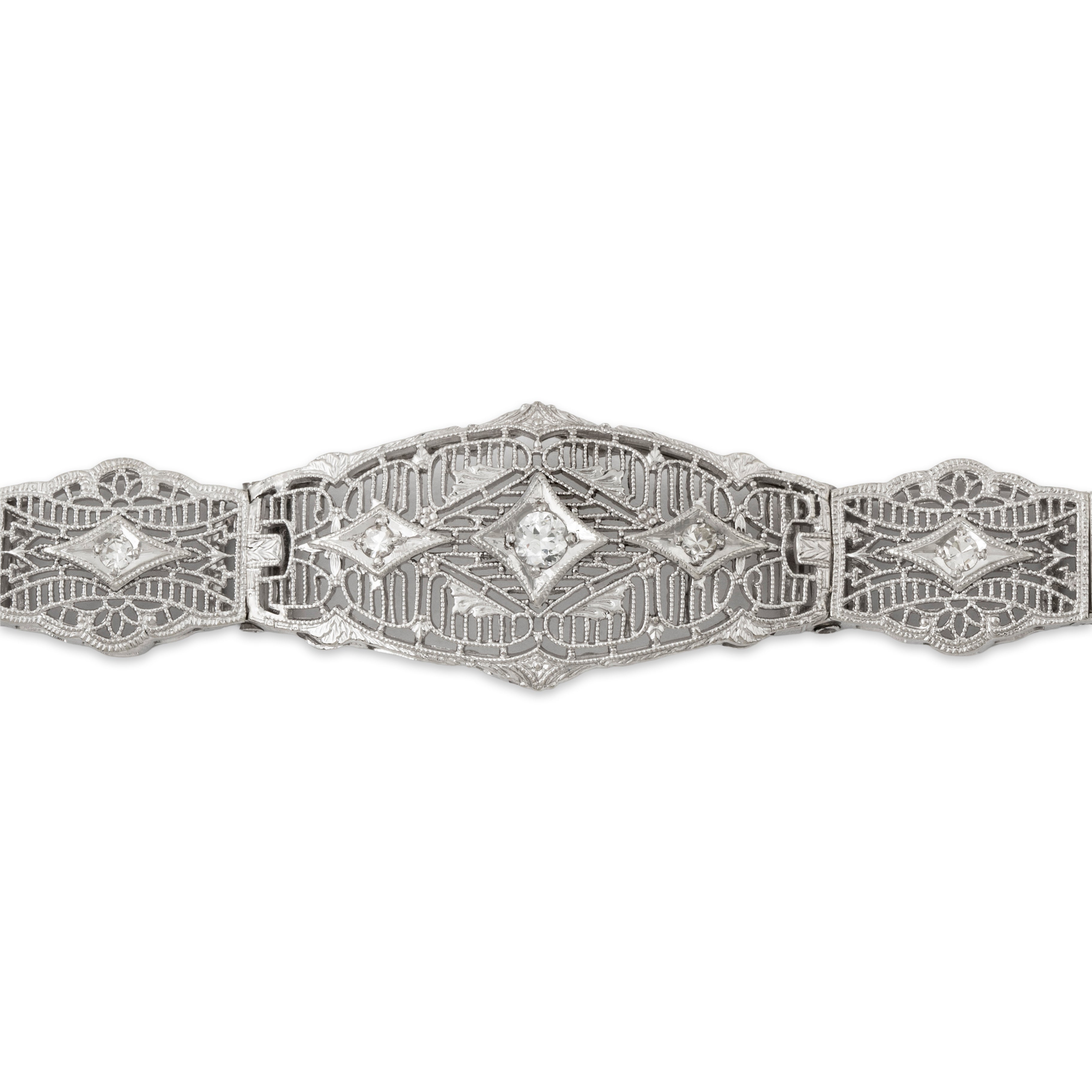 Antique Art Deco 14k White Gold .268cttw Diamond Openwork Bracelet 6.75、mySite、hinf8tx79
