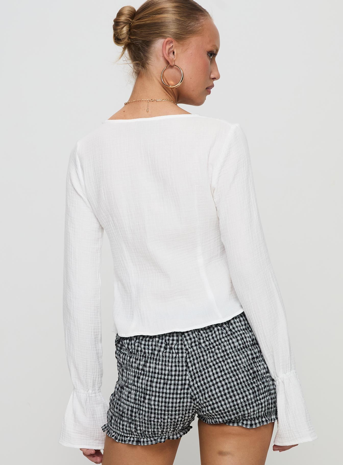 Bonheur Ruffle Long Sleeve Top White、mySite、solidvoid