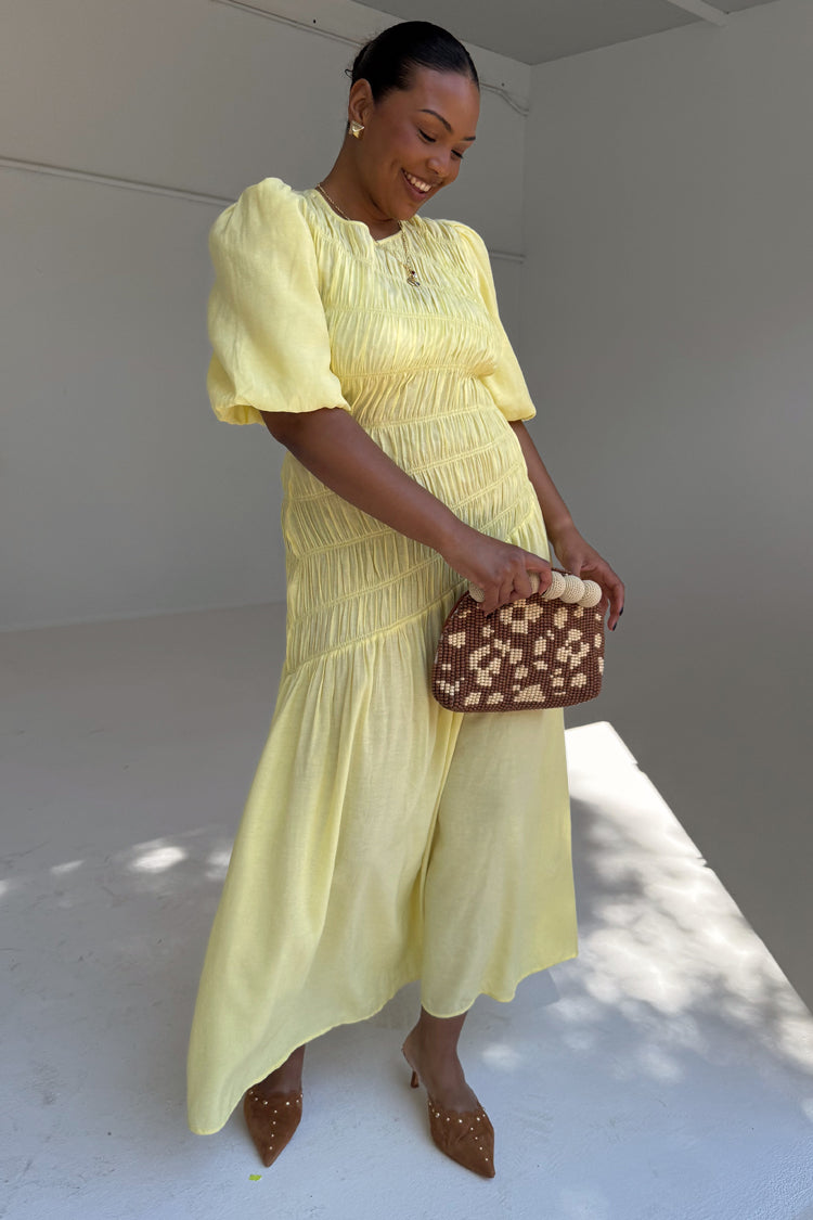 Butter Yellow Shirred Nara Dress、mySite、solidvoid