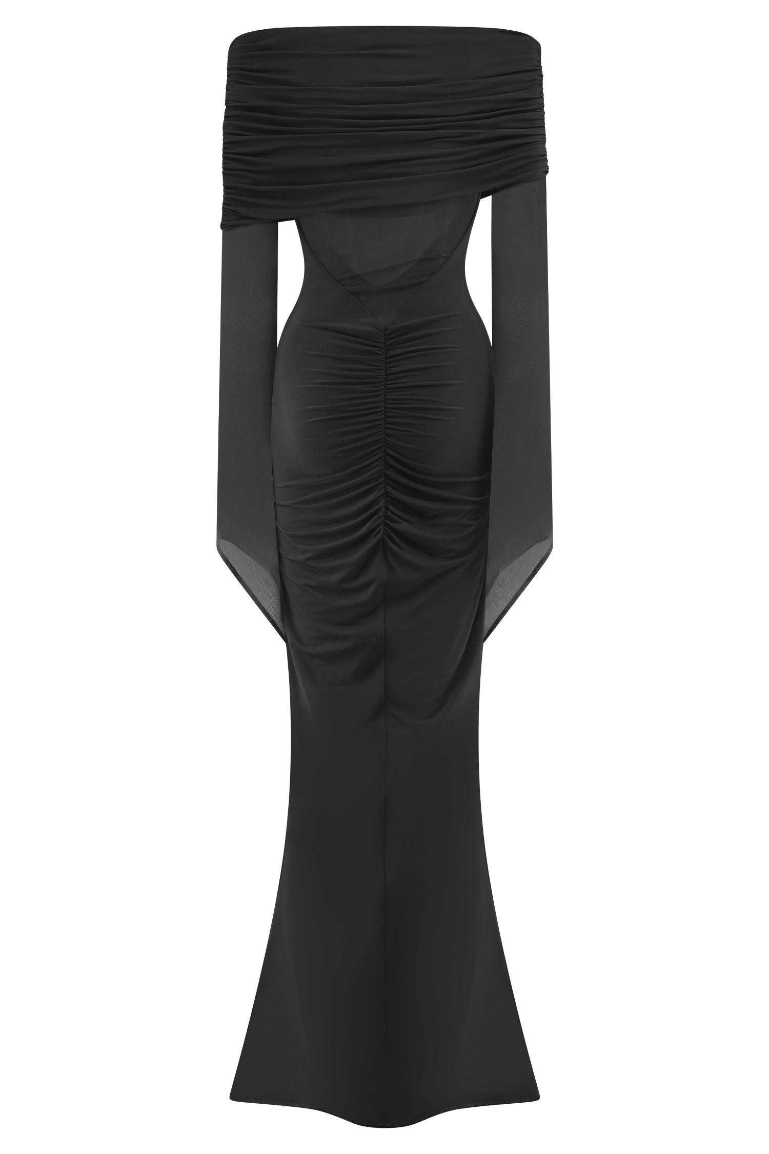 Kaitlin One Shoulder Slinky And Mesh Maxi Dress - Black、mySite、solidvoid