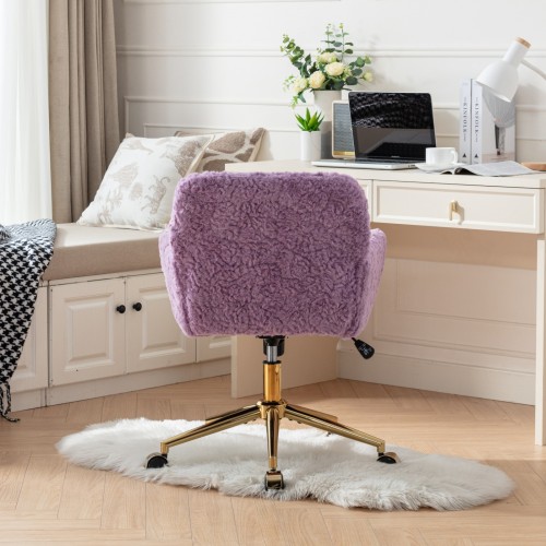 A&A Furniture Office Chair,Artificial rabbit hair Home Office Chair with Golden Metal Base,Adjustable Desk Chair Swivel Office Chair,Vanity Chair(Orange)、、casual