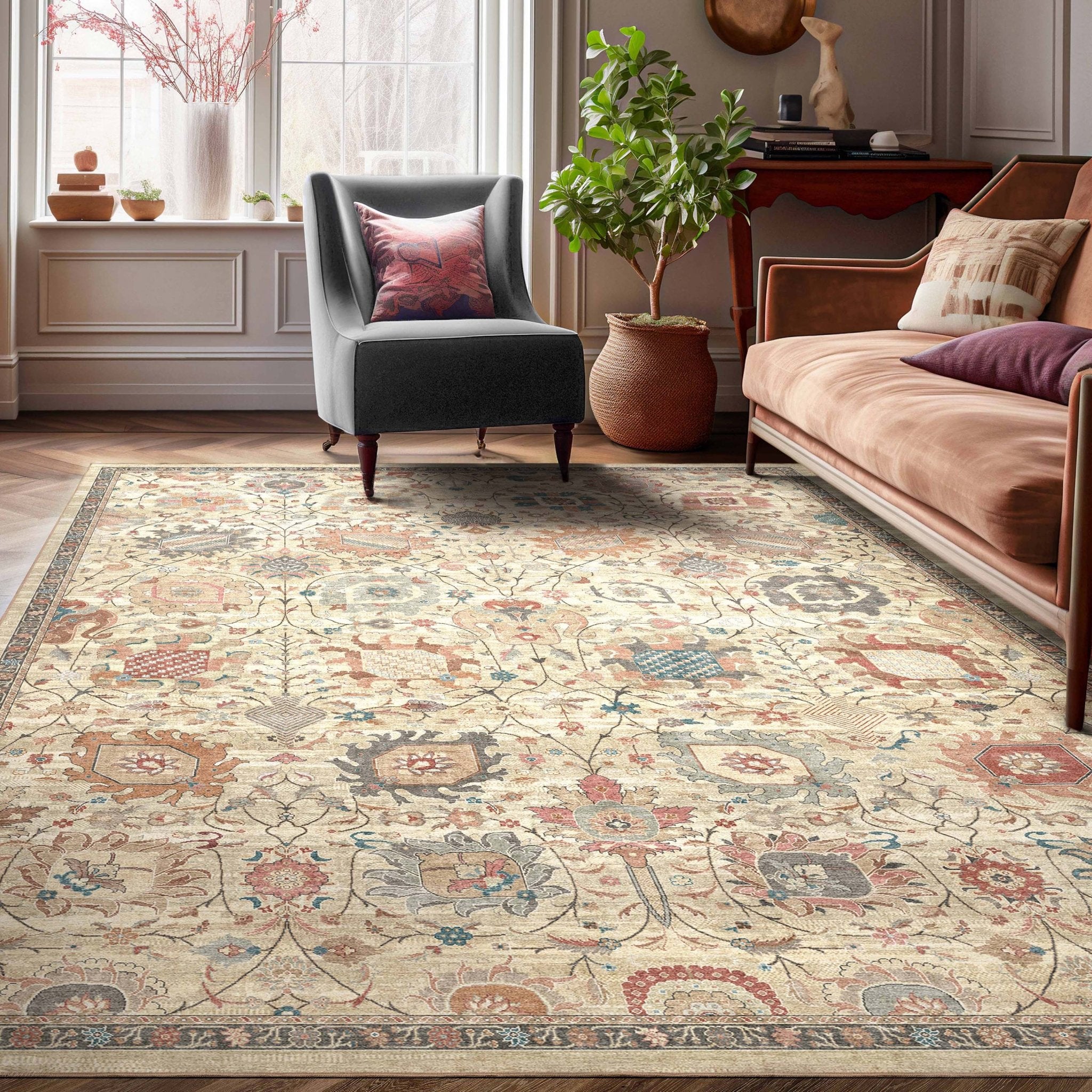 Vienna Vintage Oriental Botanical Rug – Easy Clean, Stylish Elegant Design、mySite、gigharbornorthrealestate