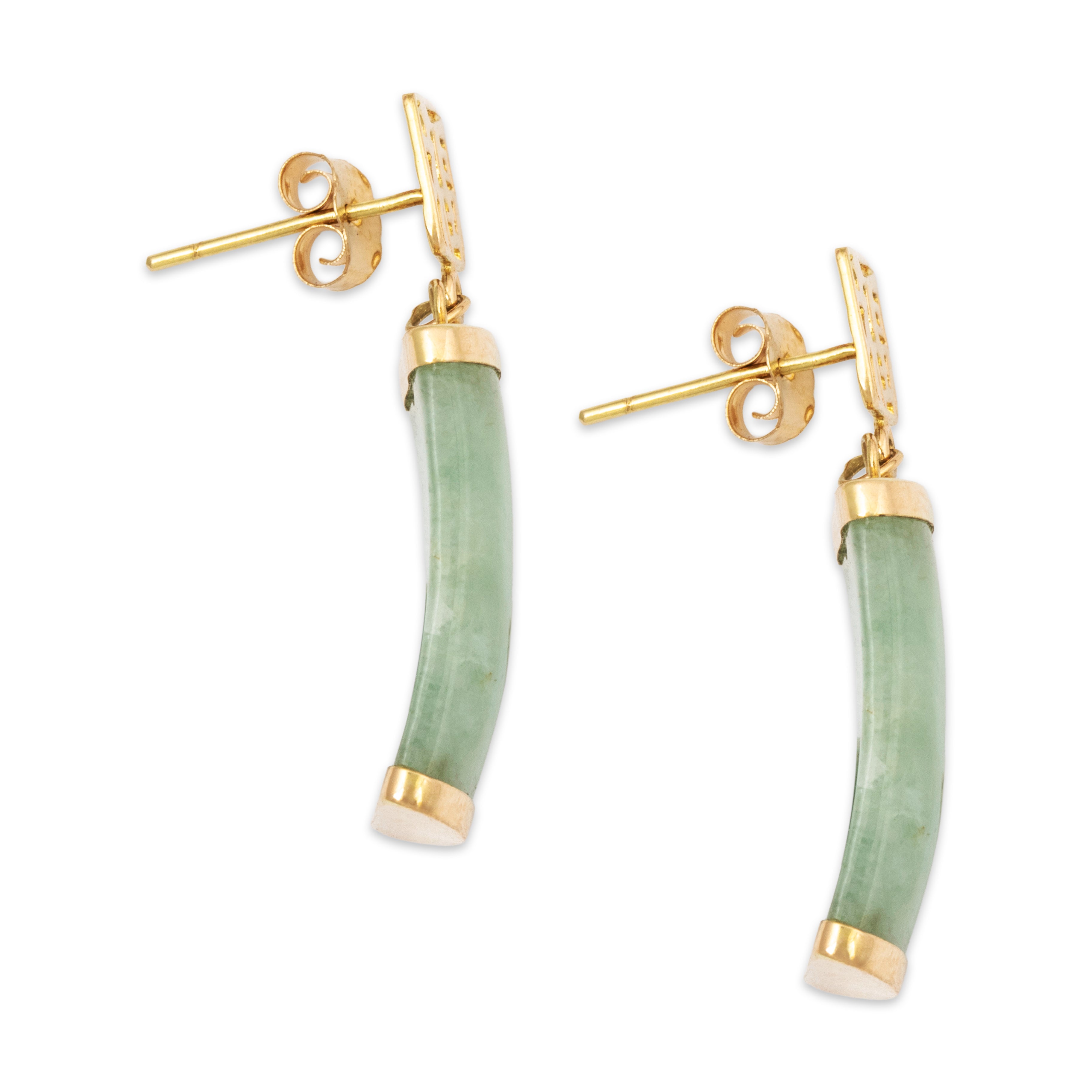 Vintage 14k Yellow Gold 5.5cttw Jade Gleaming Columns Dangle Earrings、mySite、hinf8tx79