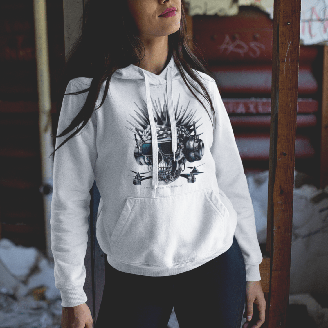  Cyberpunk FPV Skull Unisex Hoodie by WREKD Co. - Choose White or Black、mySite、merchandisen