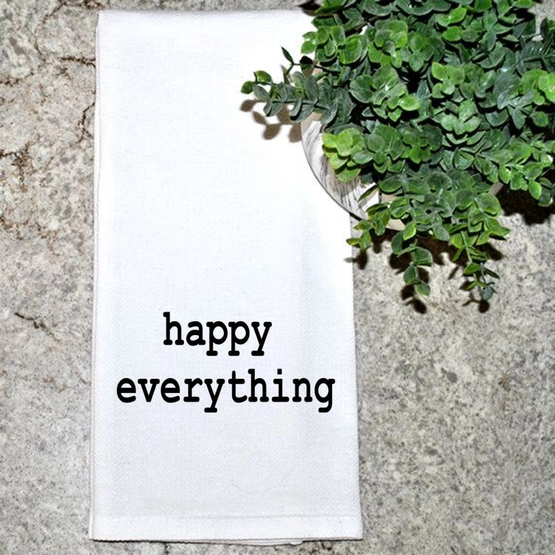 Happy Everything - White Cotton Tea Towel、mySite、g9winljtr