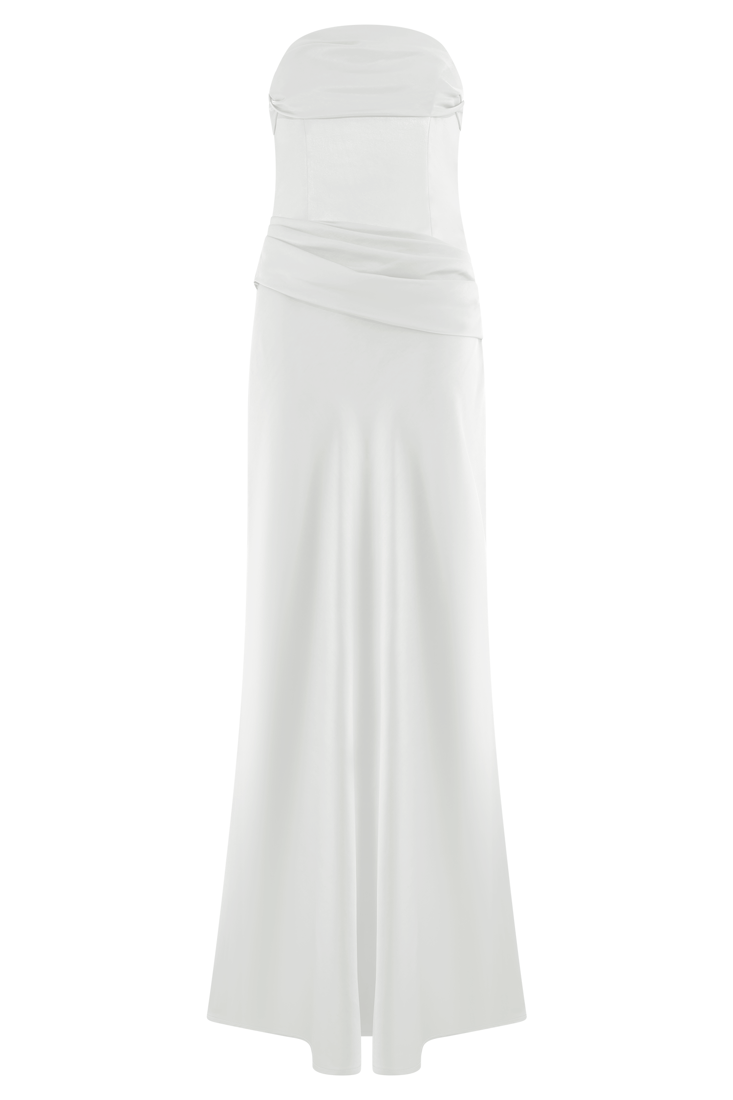 Jasmine Strapless Satin Maxi Dress - White、mySite、solidvoid
