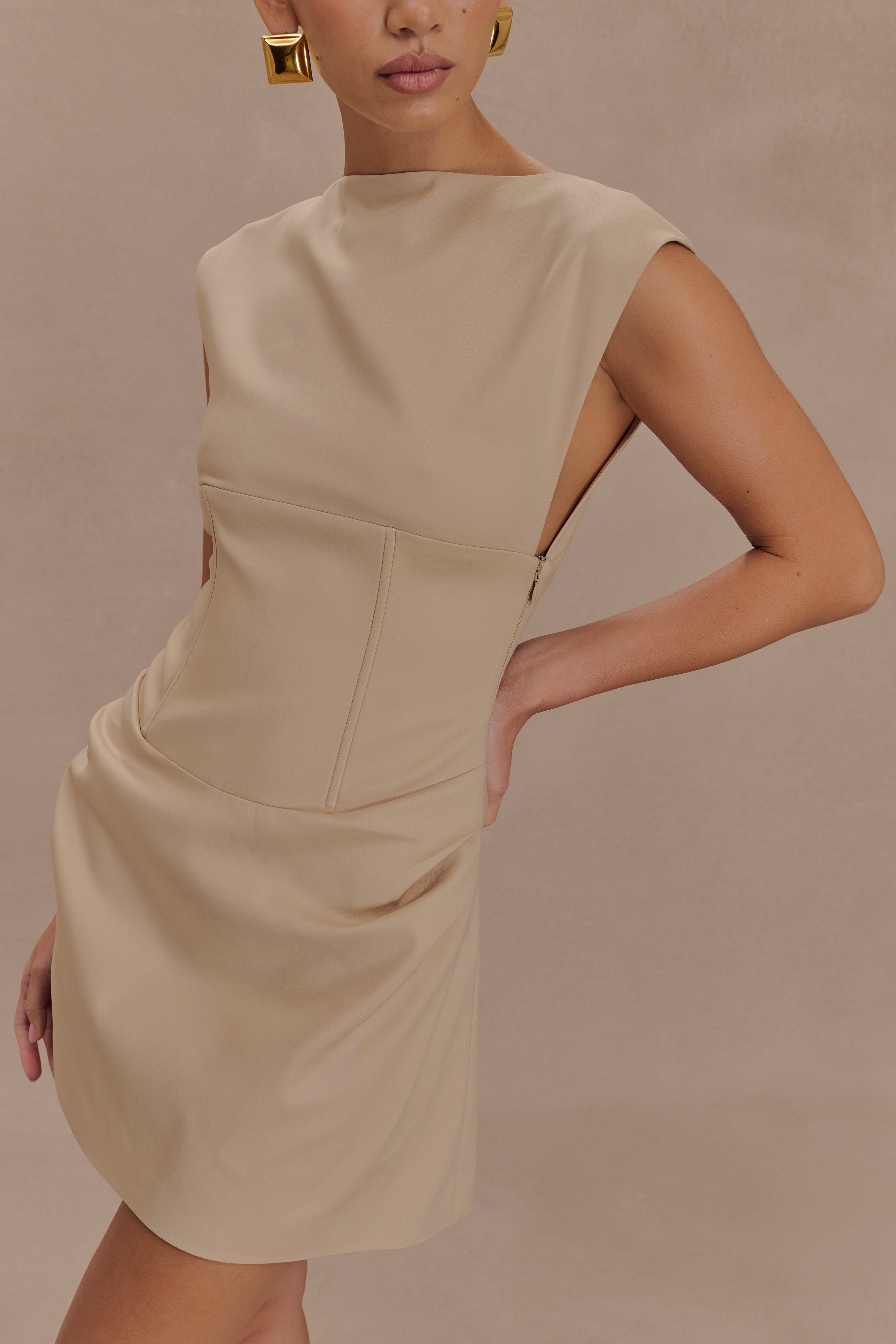 Doris Sleeveless Mini Dress - Camel、mySite、solidvoid