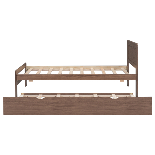 Modern Design Twin Size Platform Bed Frame with 2 Drawers for Walnut Color、、xpatfood