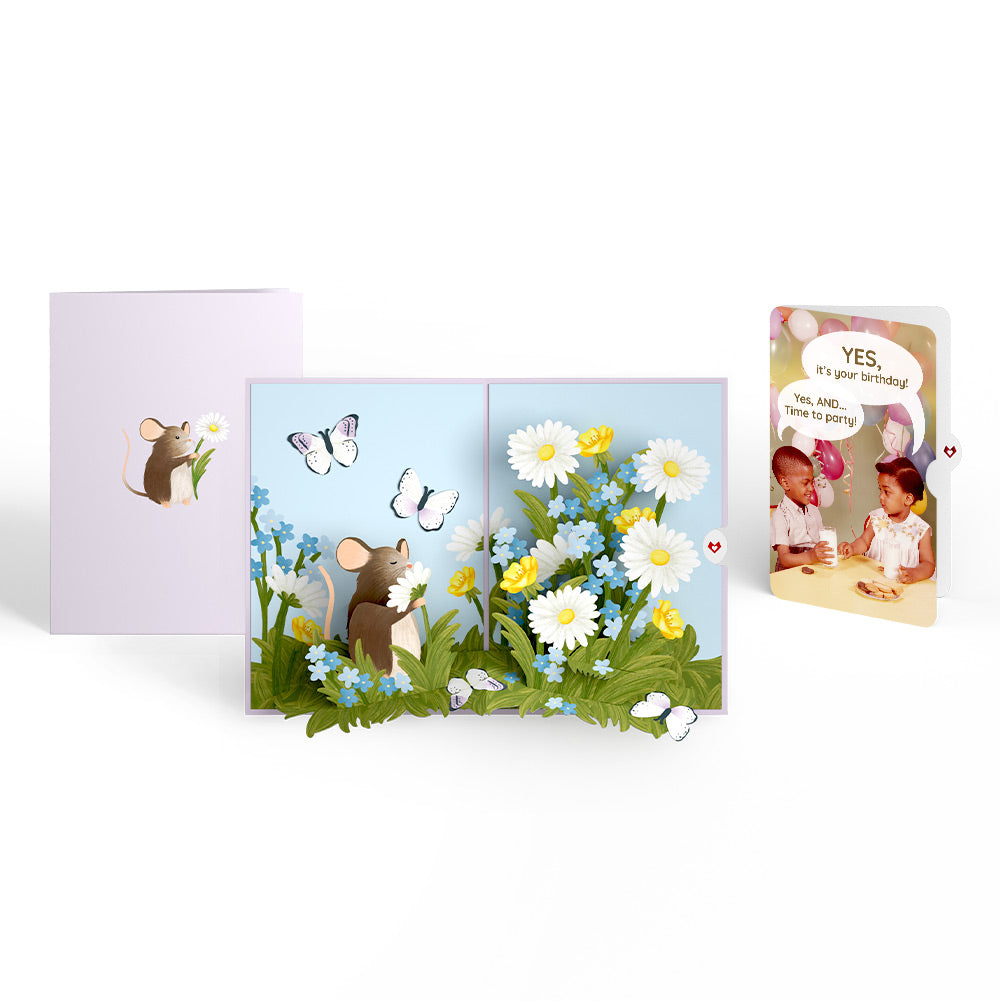 Field Mouse in the Flowers Birthday Pop-Up Card and Time to Party Sentiment Set、mySite、solidvoid