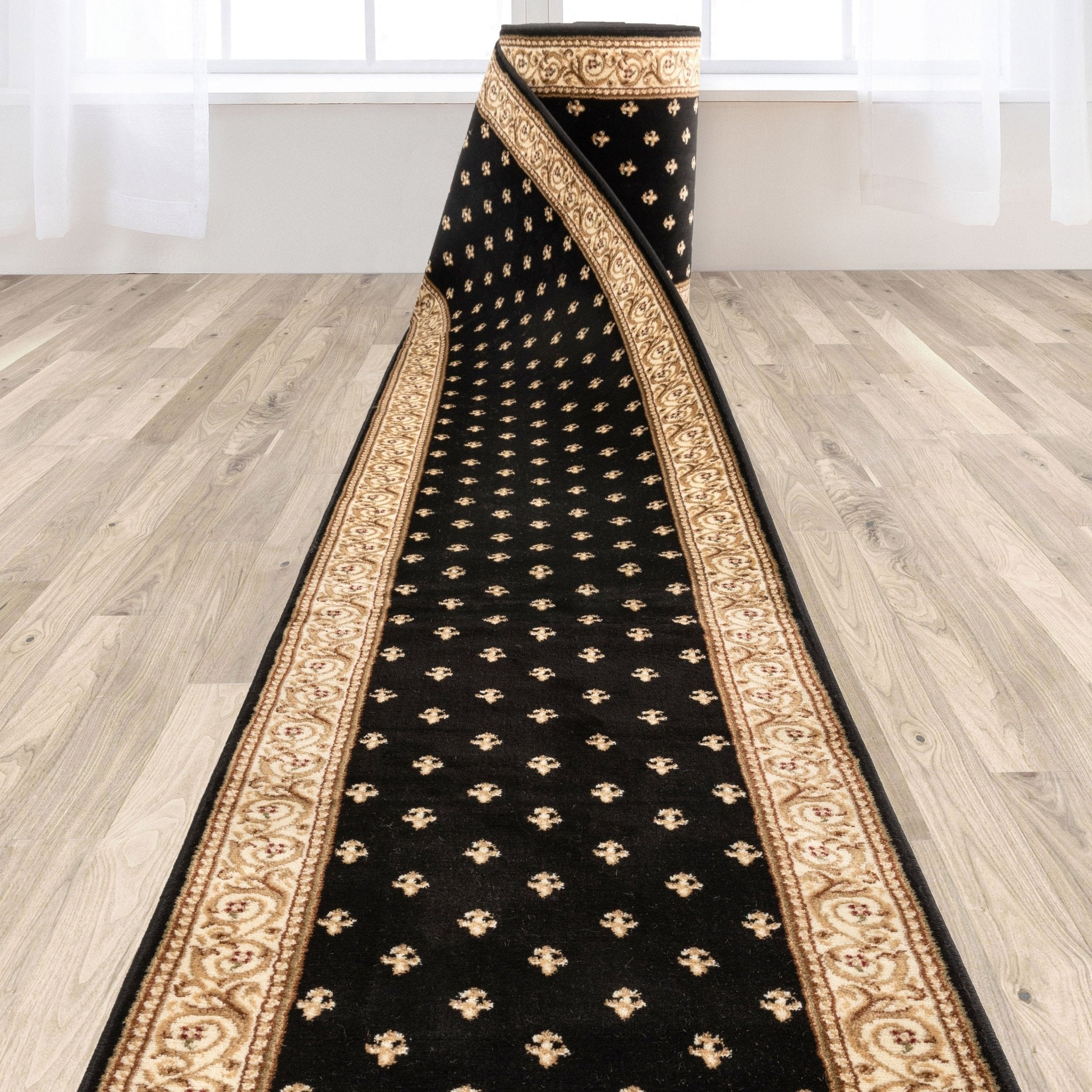 Custom Size Hallway & Stair Runner Fleur de Lis Traditional Black 27 Inch Wide x Choose Your Custom Length Runner Rug、mySite、gigharbornorthrealestate
