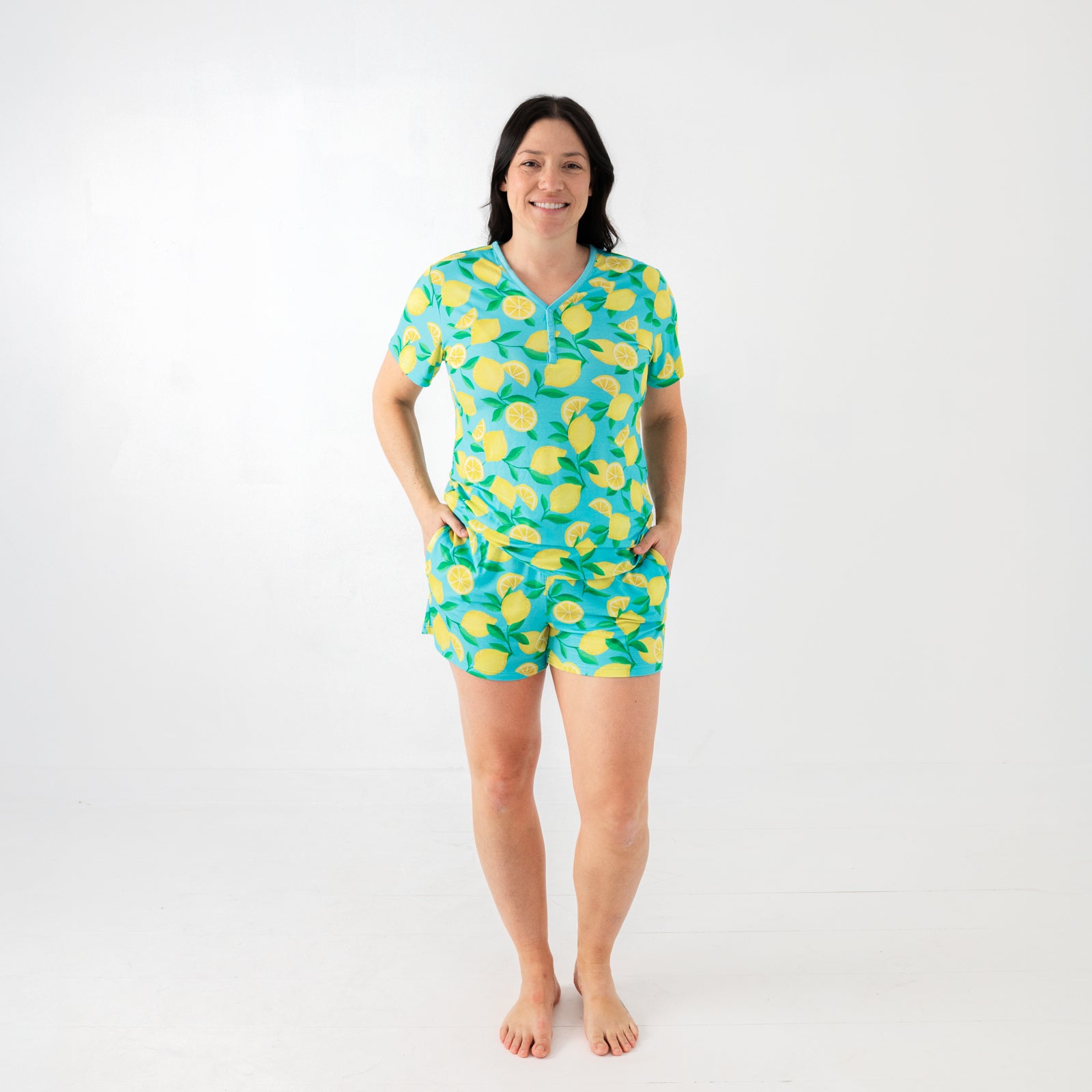  Blue Sunny Citrus Women's Short Sleeve Pajama Top、mySite、layawaytickets
