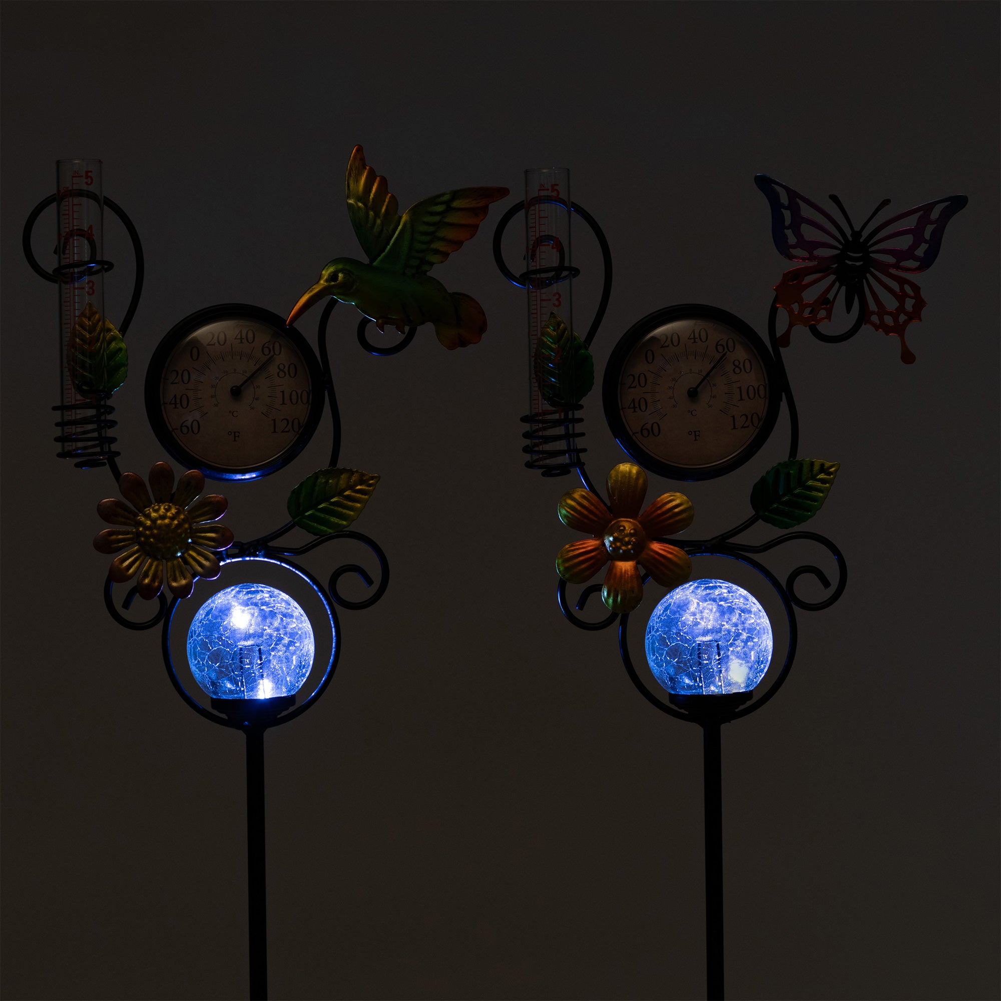 Harmony Rain Gauge Solar Thermometer Garden Stake、mySite、camillekostekn