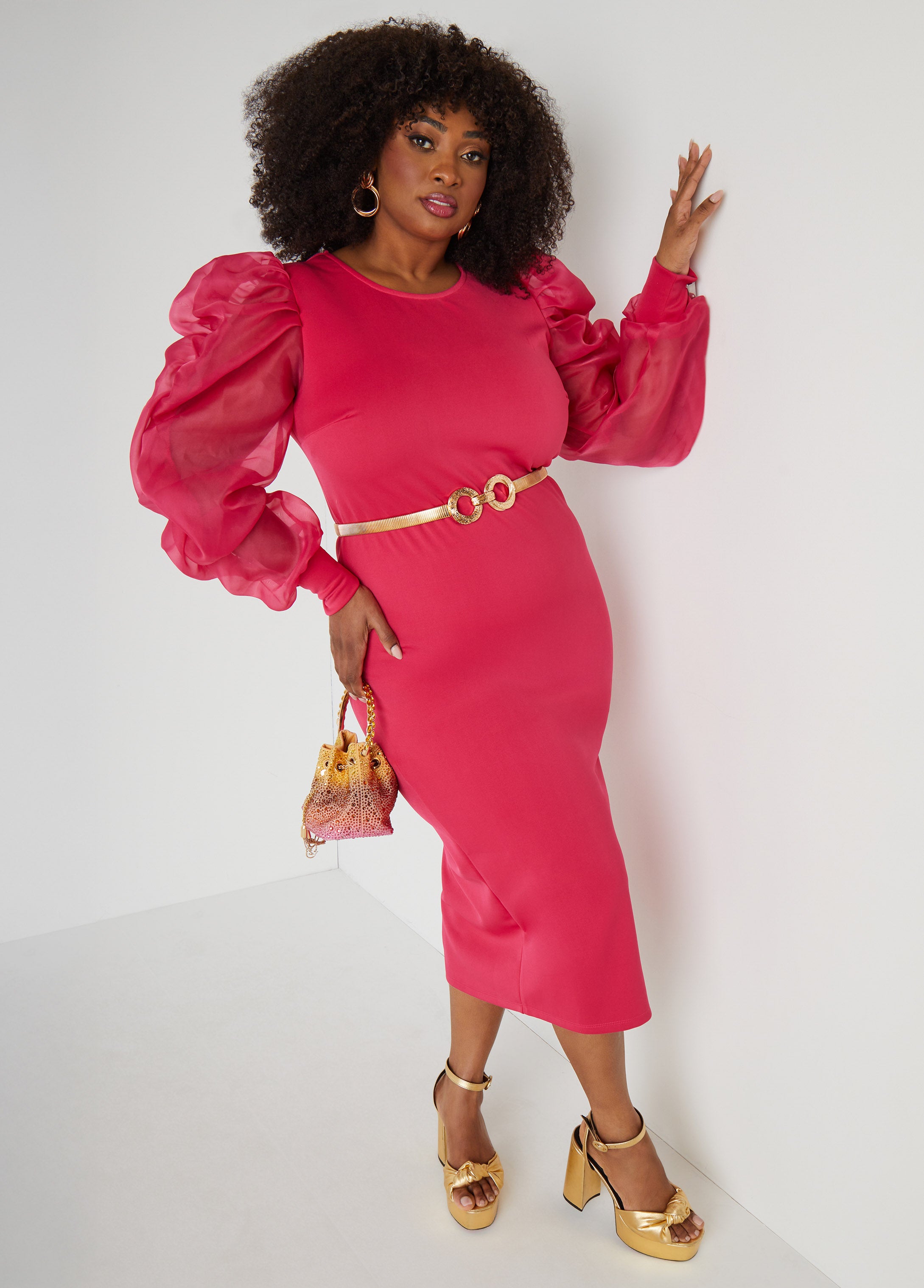 Puff Organza Sleeved Bodycon Dress、mySite、bengalsvssteelers