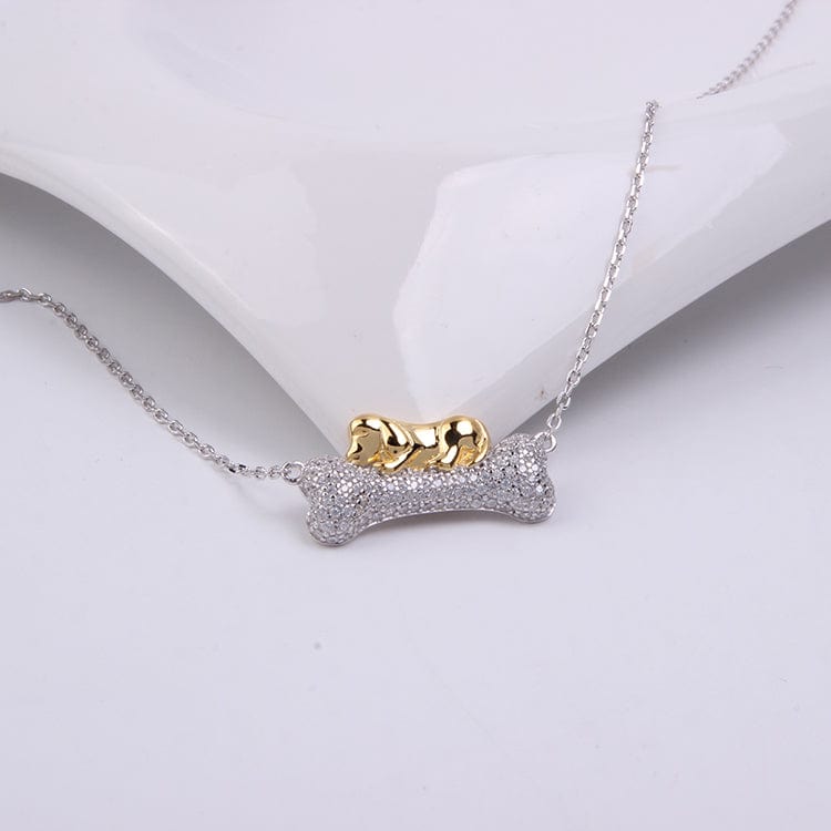 Dog Sleeping on Bone Unique Necklace for Dog Lovers 925 Sterling Silver、mySite、g9winljtr