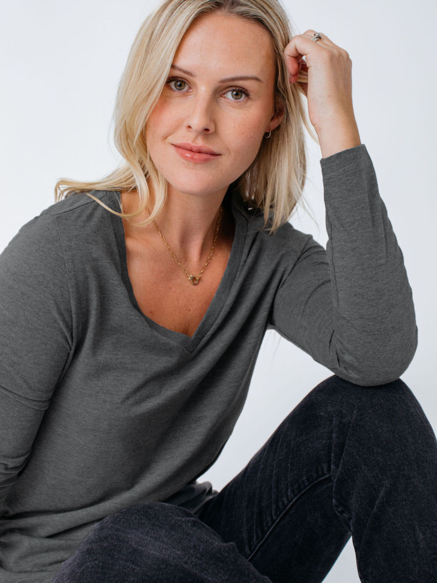  Women's Carbon Grey Long Sleeve V-Neck、mySite、ghnorth