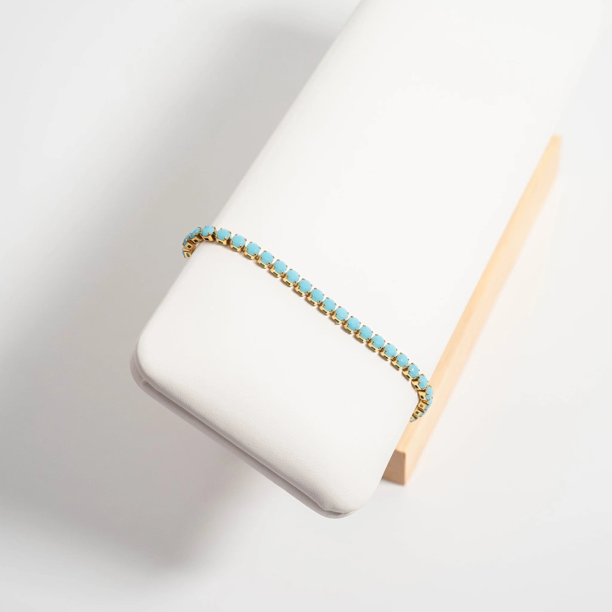 18K Gold PVD Stainless Steel Turquoise Rhinestone Tennis Chain Bracelet / TBR0006、mySite、dreamappss