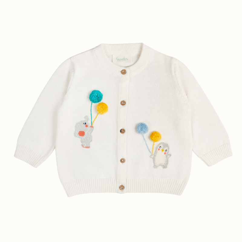 Cotton Sweater & Lower Set | Baby Balloon Printed | White & Blue | Set of 2、mySite、camillekostekn