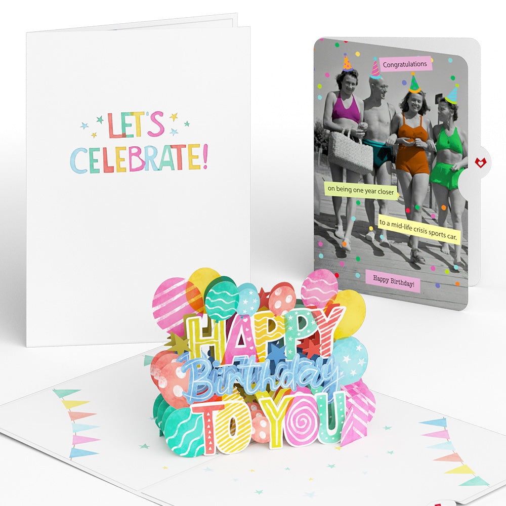 Let's Celebrate Birthday Pop-Up Card and A Mid-life Crisis Sports Car Sentiment Set、mySite、solidvoid