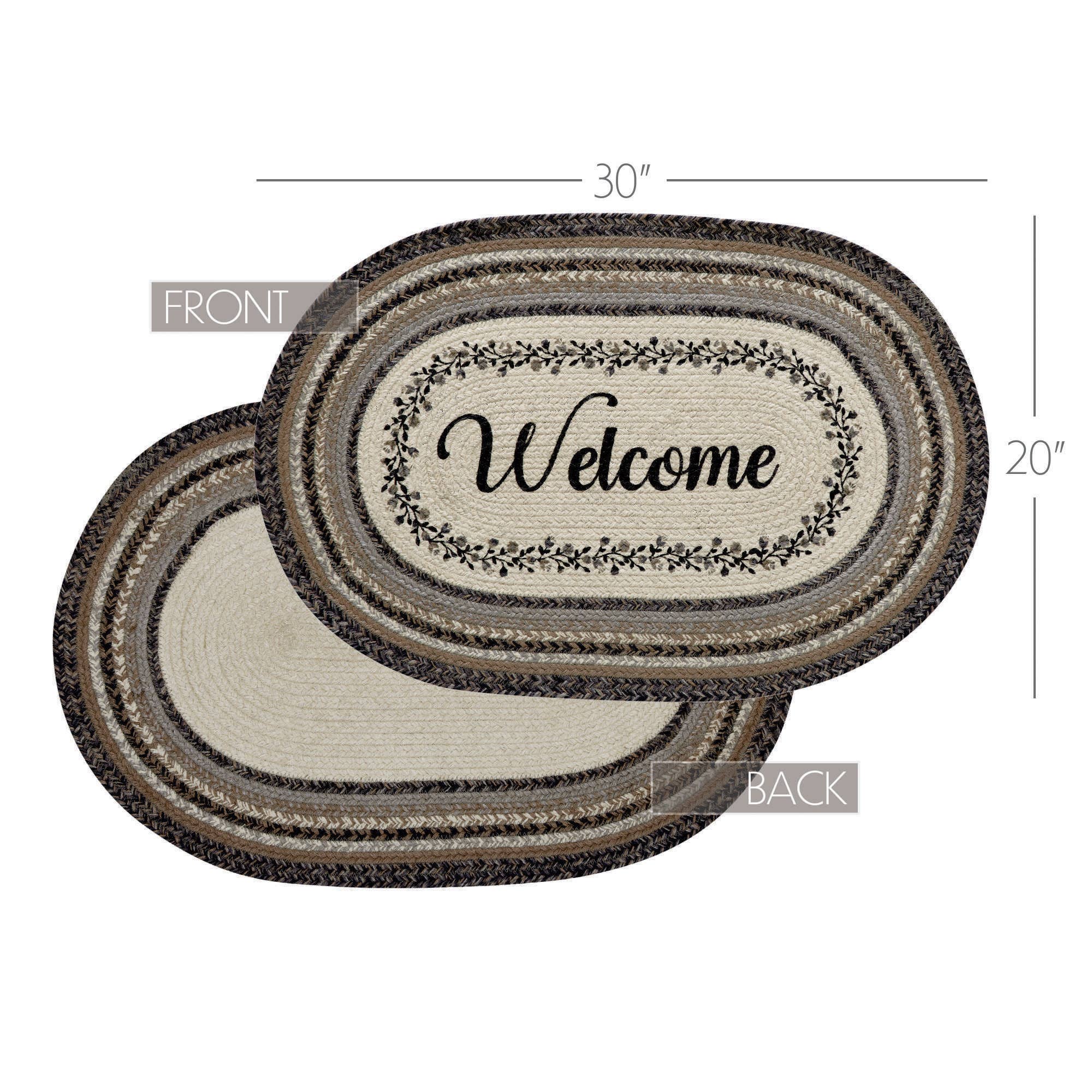 Floral Vine Jute Oval Rug Welcome 20x30、mySite、g9winljtr