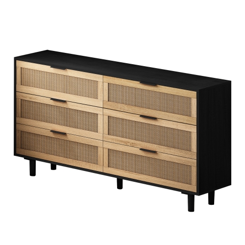 51.18"6-Drawers Rattan Storage Cabinet Rattan Drawer,for Bedroom,Living Room,Natural (Same SKU:W757P198980)、、casual