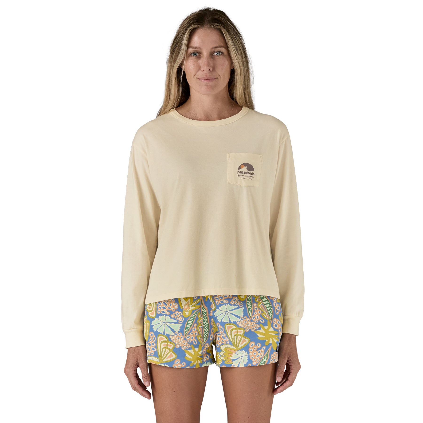 Women's Long-Sleeved Applied Imagination Easy-Cut Organic Pocket T-Shirt、mySite、i-lightchina