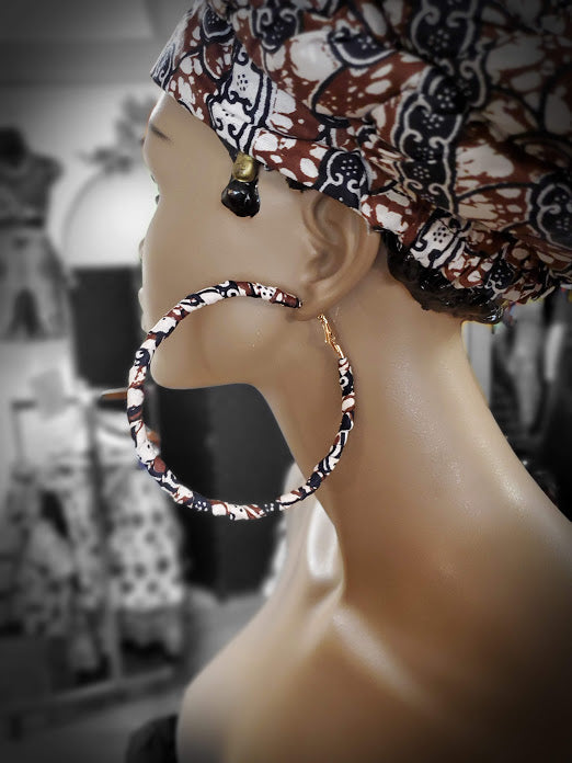 Brown, White African Print Hoop Earrings-DP3770JL、mySite、solidvoid