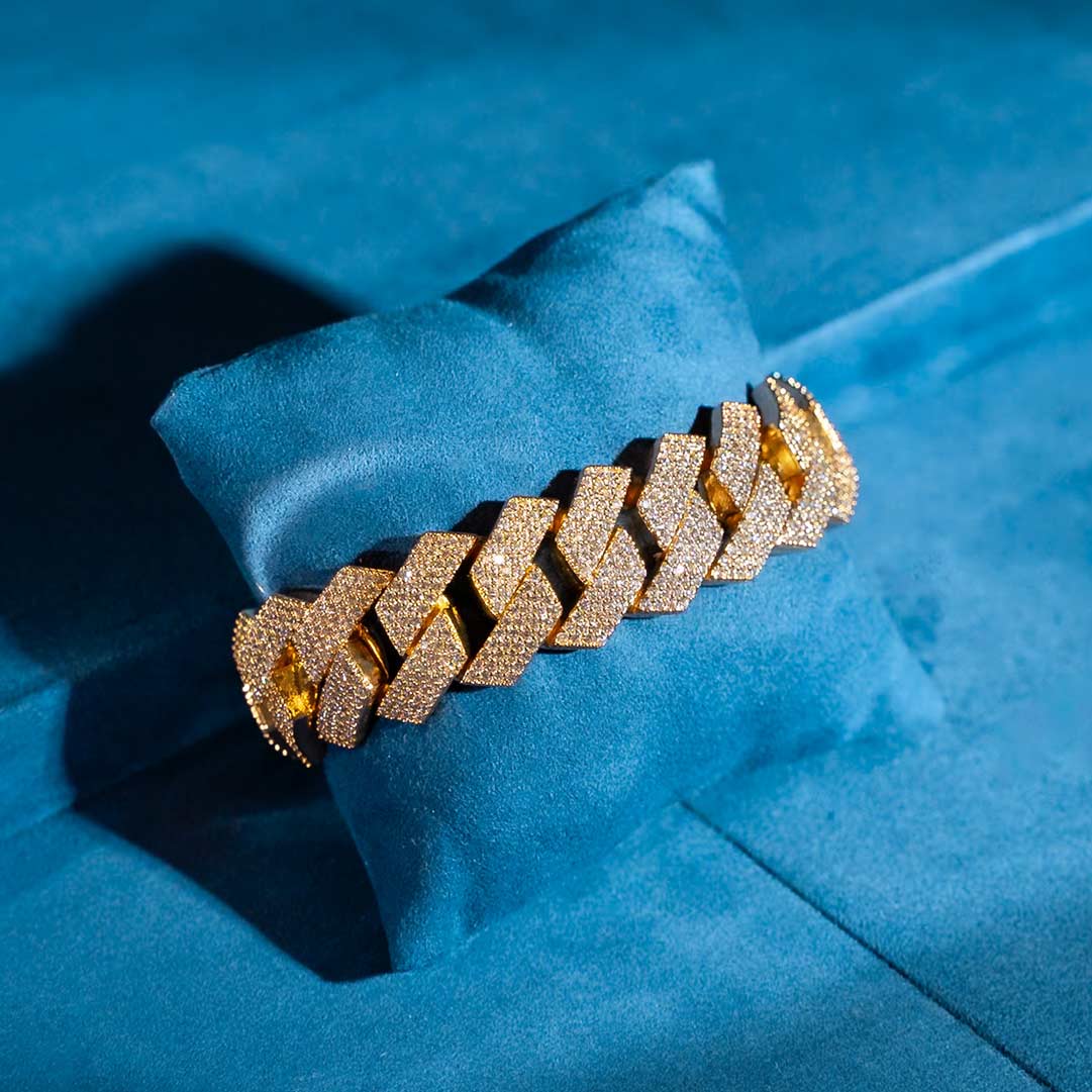 20MM 4-Row Moissanite Cuban Link Bracelet 14K Gold、mySite、hinf8tx79