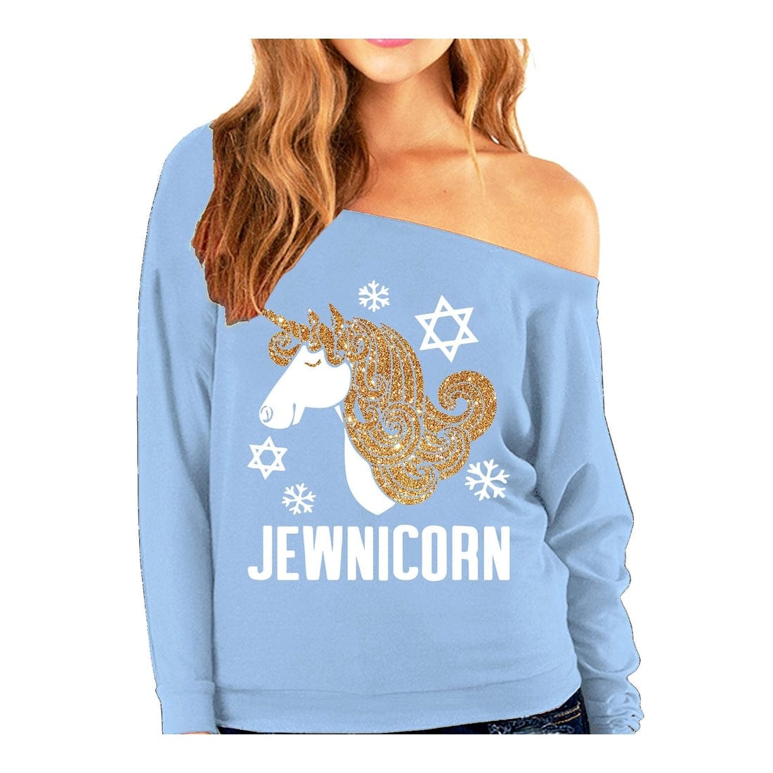 Jewnicorn Glitter Slouchy Women’s Sweatshirt - Baby Blue - (Sizes S - XXL)、mySite、topwebapps