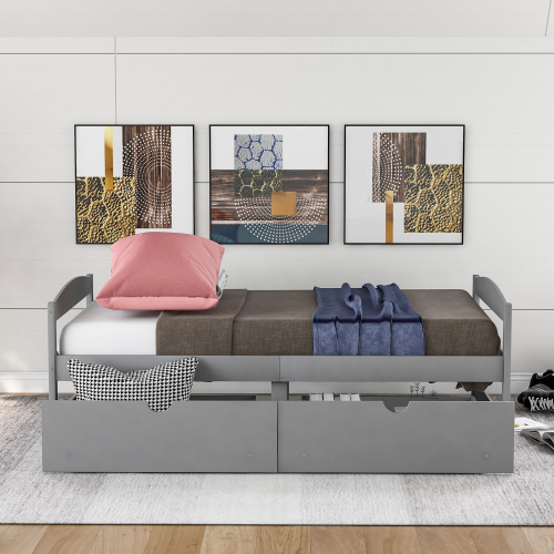 Twin size platform bed, with two drawers, gray、、casual